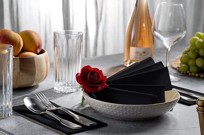 100 Linen-Feel Black Paper Napkins - Decorative Cloth-Like Black Dinner Napkins - Soft And Absorbent. For Kitchen, Party, Wedding, Bathroom Or Any Occasion. (Pack of 100)