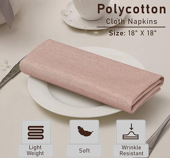 Ruvanti Cloth Napkins Set of 12, 18x18 Reusable Napkins Cloth Washable, Soft & Durable Table Napkin, Poly Cotton Fabric Dinner Napkins for Parties, Christmas, Thanksgiving, Weddings - Rust