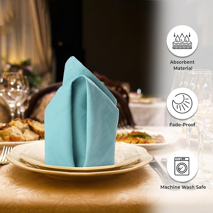 Urban Villa Cloth Napkins Aqua Dinner Napkins Set of 12 (20X20) 100% Cotton Absorbent Washable Durable Reusable Cloth Napkins Ideal for Easter Decorations Hotel Collection Farmhouse Parties Napkins