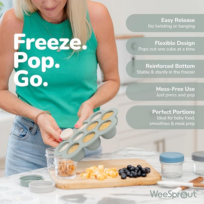 WeeSprout Silicone Freezer Tray with Clip on Lid Perfect Food Storage Container for Homemade Baby Food, Vegetable, Fruit Purees, and Breast Milk (Bright Green, Ten 1.5 Ounce Sections)