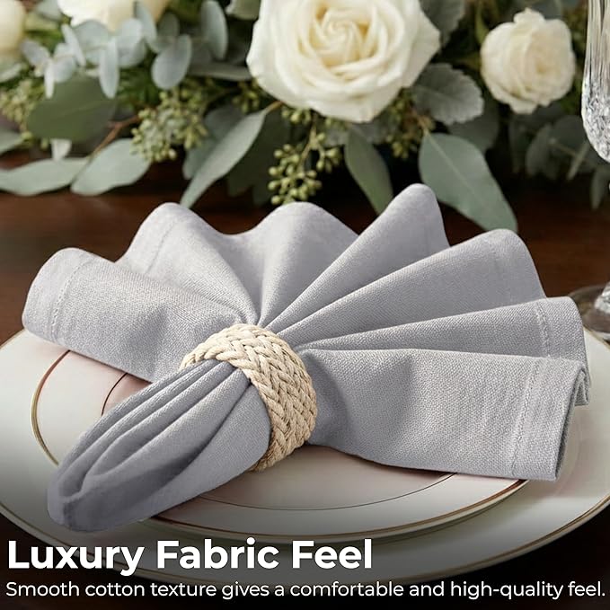 Ramanta Home Light Grey Cotton Dinner Napkins Set of 12, 18x18 Inch 100% Cotton Cloth Napkins, Reusable Fabric Table Napkins for Everyday Dining, Parties, Wedding, Spring & Easter Table Décor Washable
