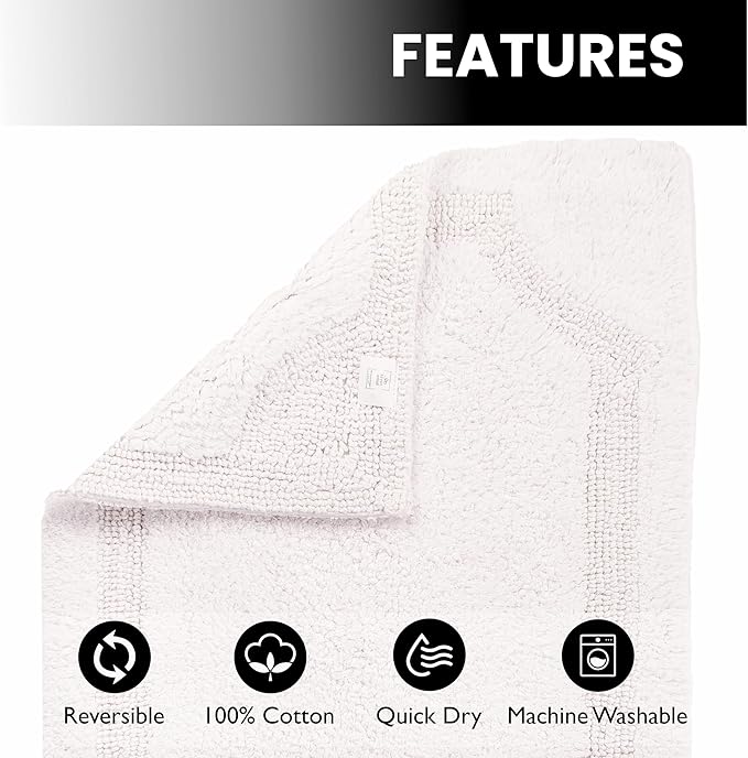 voyzz home Set of 2 Reversible Bath Rug 20x32 inch -17x24 inch | 100% Cotton Hand Tufted Soft & Absorbent Bath Mat|Washable Quick Dry Shaggy Shower Mat | Non-Slip Mordern Bathroom Decor | White…