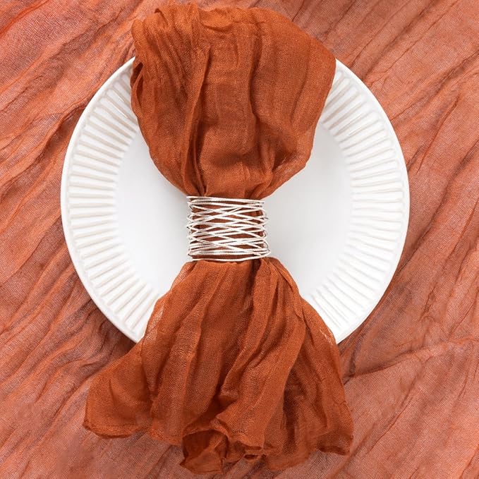 DeZerlor 12 Pack Terracotta Cheesecloth Napkins Burnt Orange Spring Cloth Napkins Set of 12 Dinner Napkins Bulk 21x21 Inches for Wedding Bridal Shower Baby Shower Parties