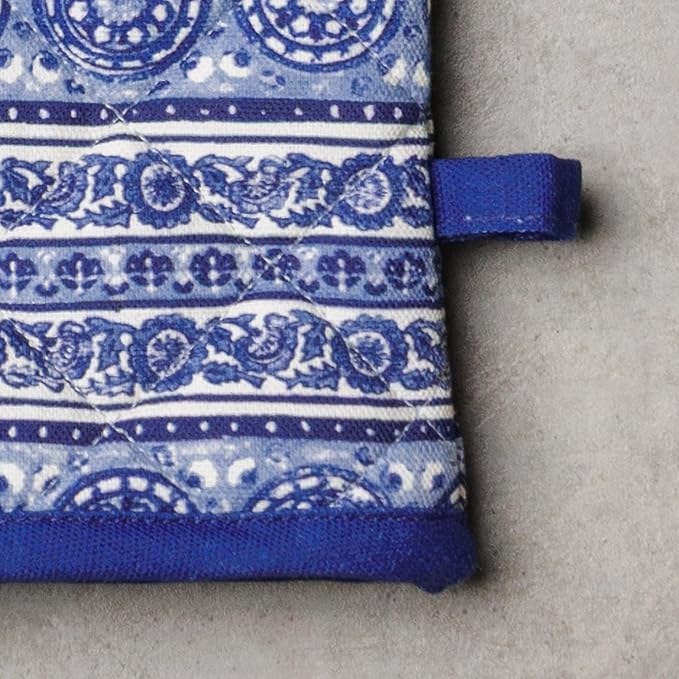 Maison d'Hermine Oven Gloves 100% Cotton Oven Mitt 7" x 13" with Loop Heat Resistant BBQ Cooking Gloves Baking Grilling Gifts for Mothers Day Spring/Summer (Pack of 1, Melodie Bleue)