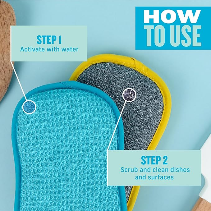 E-Cloth Washing Up Pad, Premium Microfiber Non-Scratch Kitchen Dish Scrubber Sponge, Ideal for Dish, Sink and Countertop Cleaning, 100 Wash Guarantee, Blue, 1 Pack