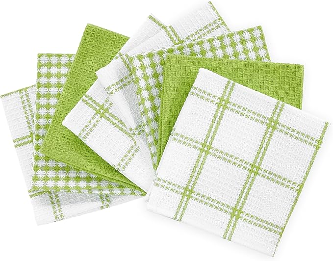 T-Fal Premium Waffle Dish Cloths: Highly Absorbent, Super Soft Long Lasting - 100% Cotton, 12"x13" Towel for Cleaning & Drying, (8-Pack), Green