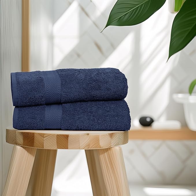 Large Bath Towels Set of 6 – 100% Cotton Terry – 24" x 50" – Quick Dry, Soft & Highly Absorbent – Navy Blue Towels for Bathroom, Gym, Spa, Pool & Daily Use