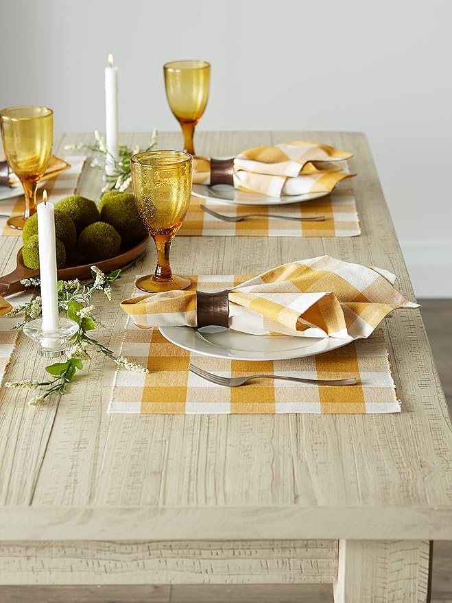 DII Buffalo Check Collection, Classic Farmhouse Cloth Napkin Set, 20x20, Honey Gold, 6 Piece