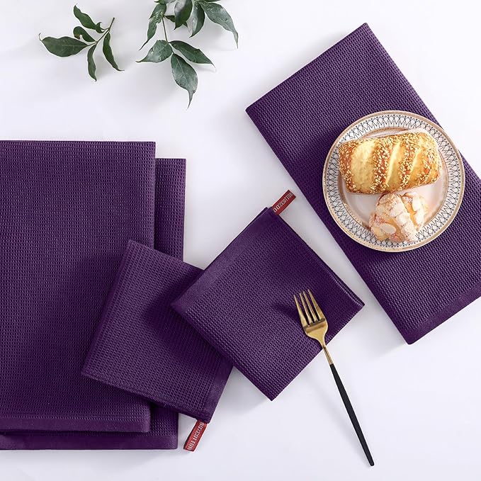 Homaxy 100% Cotton Waffle Weave Kitchen Towels - 4 Pack Soft and Absorbent Dish Towels - 16 x 26 Inches Quick Dry Hand Towels - Eggplant