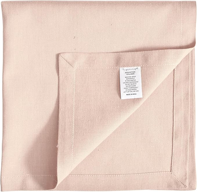 FINGERCRAFT Dinner Cloth Napkin Cotton Linen Blend 12 Pack Natural Premium Quality Mitred Corner for Every Day Use Pre Shrunk and Good Absorbency 18x18 in Easter Color Peach