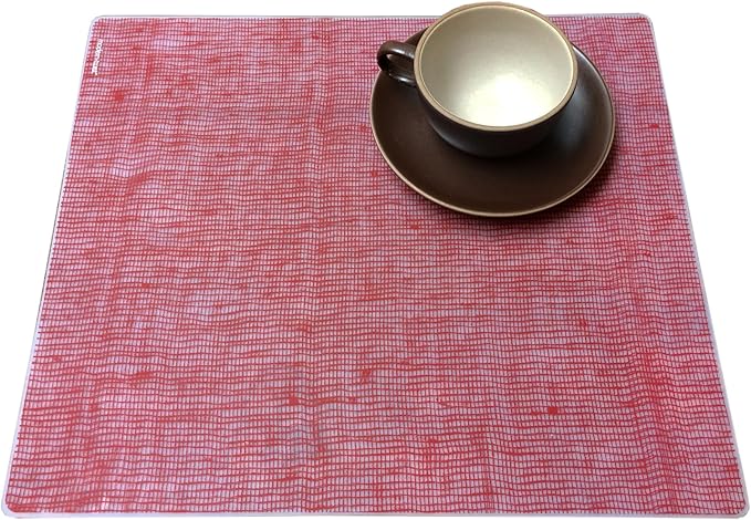 modern-twist 14 x 16 Silicone Placemat, BPA, PVC-Free Table Mat, Dishwasher Safe, Linen Print in Cranberry, Pack of 1