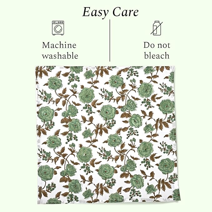 CPC Cloth Napkins Set of 4 Cotton Printed Dinner Hand Print Napkins I Wedding Cocktail Cloth Floral Napkins I 18x18 in I Moss Green