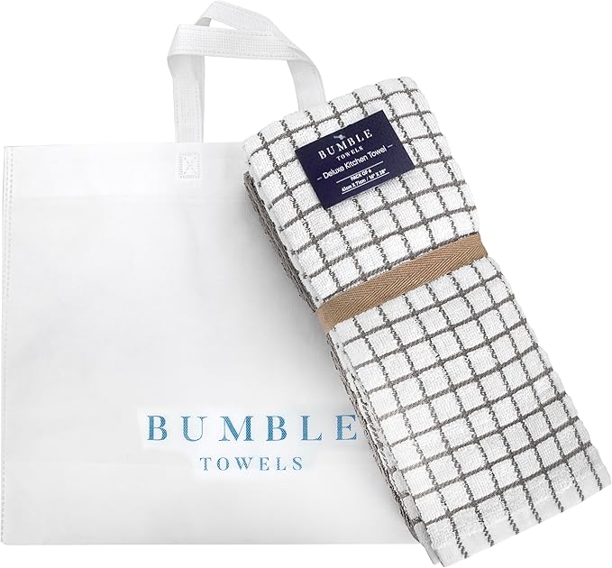 Bumble Kitchen Towels (6 Pack) | 16" x 28" | 100% Cotton Dish Towels for Kitchen | 380 GSM | Soft, Highly Absorbent & Durable Dish Towels with Hanging Loop | Gray