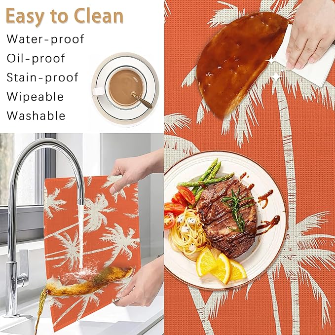 Placemats12x18 Inch,Tropical Tree Placemats,Palm Trees Kitchen Dining Coffee Table Mats Set of 6 for Home Indoor Outdoor Party