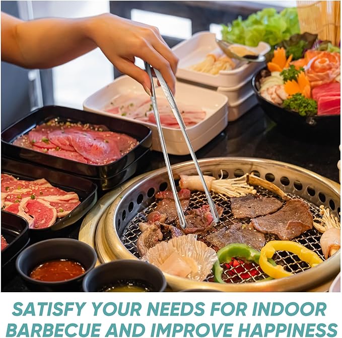 meekoo 6 Pcs 7.8 Inches Stainless Steel Korean BBQ Grill Tongs Japanese Barbecue Tongs for Cooking Portable Kitchenware Home Outdoor Steak Salad Food