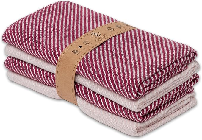 Ossano Cute Kitchen Towels - 4 Pack, (20" x 30") - Elegant & Pretty - Versatile as, Cute Hand Towels, Decorative Kitchen Towel, Dishcloths, Pretty Dish Towel, Burgundy and Powder Pink