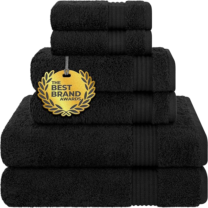 Cotton Paradise Black 6 Piece Towel Set, 100% Cotton Turkish Towels for Bathroom, 2 Bath Towels 2 Hand Towels 2 Washcloths Soft Fluffy Bathroom Towels