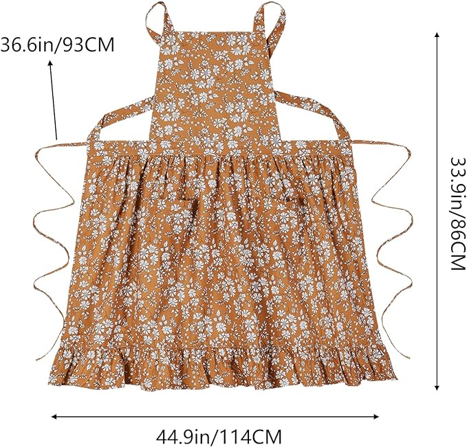 Pinknoke Vintage Pinafore Apron Dress for Women with Pockets Cute Floral Chef Aprons for Kitchen Cooking Baking Gardening