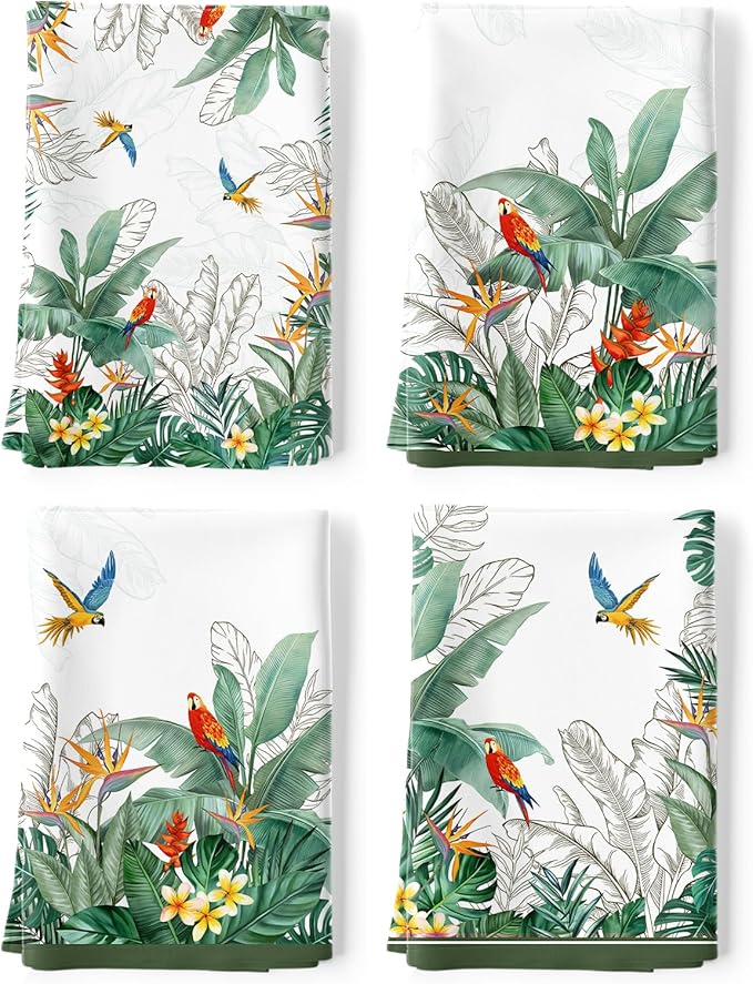 Tropical Tree Leaf Tea Towels, Cotton Kitchen Towel 18.9 × 27.5 inch, Quick Drying Dish Cloth for Party Anniversary Holiday Decoration, Housewarming Gifts for Mom