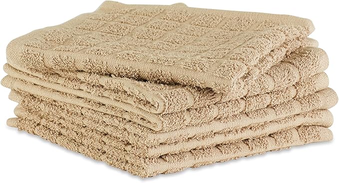 DII Basic Terry Collection Solid Windowpane Dishcloth Set, 12x12, Pebble, 6 Piece