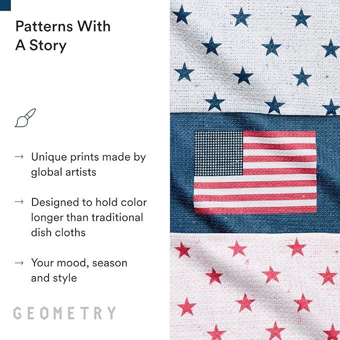 GEOMETRY Dishcloth – Patriotic Collection – Quick-Dry, Ultra-Absorbent, Reusable Microfiber Kitchen Towels for Drying & Cleaning - Old Glory - 3 Pack
