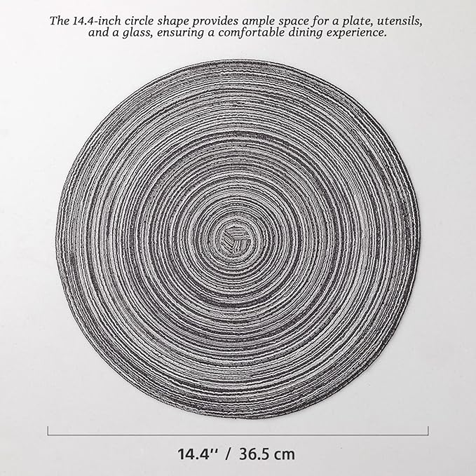 Round Placemats Set of 4 Woven Placemats Washable Braided Table Mats for Dining Table Heat Resistant Non-Slip Circle Place Mats(Mixed Gray)