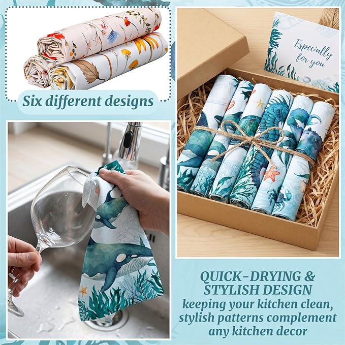 HunnmingRe Wildflower Floral Flour Sack Towels - Set of 6 Spring Flour Kitchen Towels Large 28 x 27 Inch Reusable Versatile Cotton Cloths Bathroom Decor Housewarming Gift, Vintage Flower(Attractive)