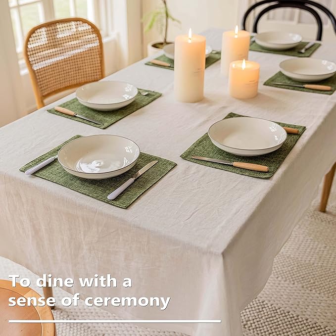 Home Brilliant Spring Linen Cloth Placemats Set of 8 Heat Resistant Dining Table Place Mats Table Mat Kitchen for Wedding Holiday Parties Decor, Green