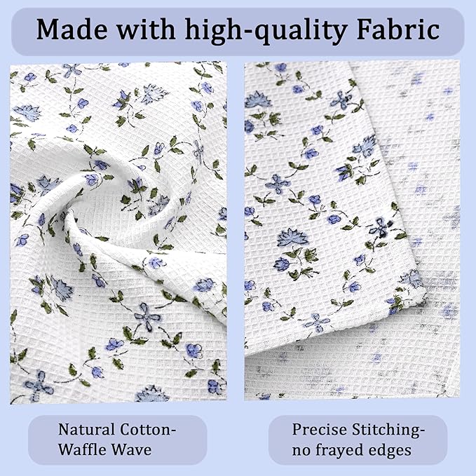 Ridhi Powder Blue Hand Block Print Cotton Waffle Dish Cloth Set of 12-12x12 Inch Super Absorbent, Soft, Reusable Kitchen Towels for Dish Drying Cleaning, Ideal for Spring, Easter, Valentine