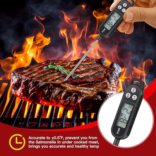 Copkim 12 Pcs Meat Food Thermometer Food with Probe Water Liquid Instant Read Digital Thermometer Kitchen Cooking Supplies for Cooking BBQ Milk Yogurt (Black,White,Red)