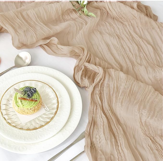 IVAPUPU 2 Pcs Cheesecloth Table Runner - 10ft Nude Spring Boho Gauze Cheese Cloth Table Runners for Baby Shower Decorations Wedding Party Garden Farmhouse