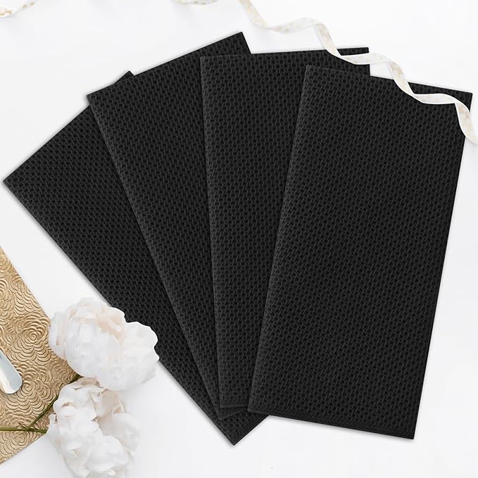 Kitinjoy 100% Cotton Waffle Weave Kitchen Towels (20 X 28 Inches, Black), 4-Pack Super Soft and Absorbent Dish Towel for Drying Dishes
