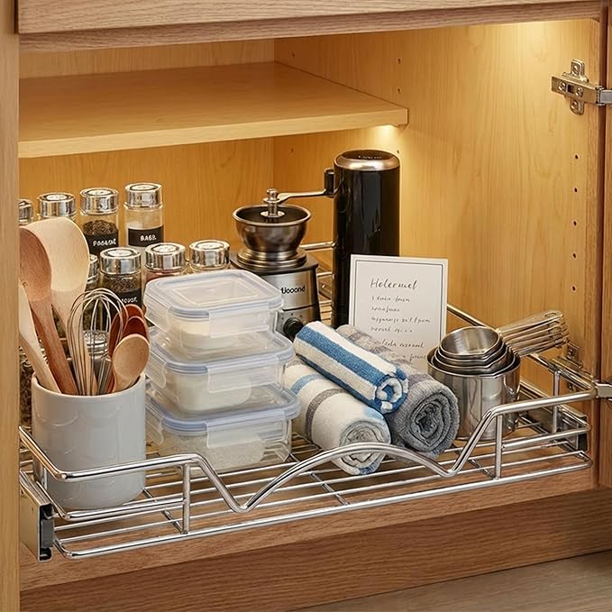 HOLDN’ STORAGE Pull Out Cabinet Organizer, Heavy Duty Caddy w/Lifetime Limited Warranty -26”W x 21”D - Requires At Least 27-1/4” Cabinet Opening, Steel Metal Cabinet Drawers Slide Out, Chrome