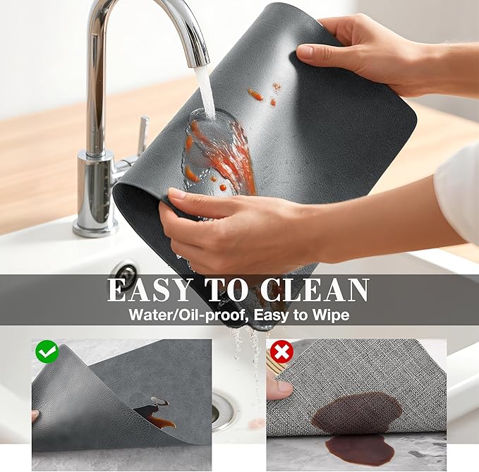 Roxifina Faux Leather Placemats Set of 4 - Vinyl Placemats Wipeable Waterproof Oil-Proof PU Place Mats Heat Resistant Reversible Table Mats for Dining, Kitchen, Outdoor, 12 x 17 Inch (Gray)