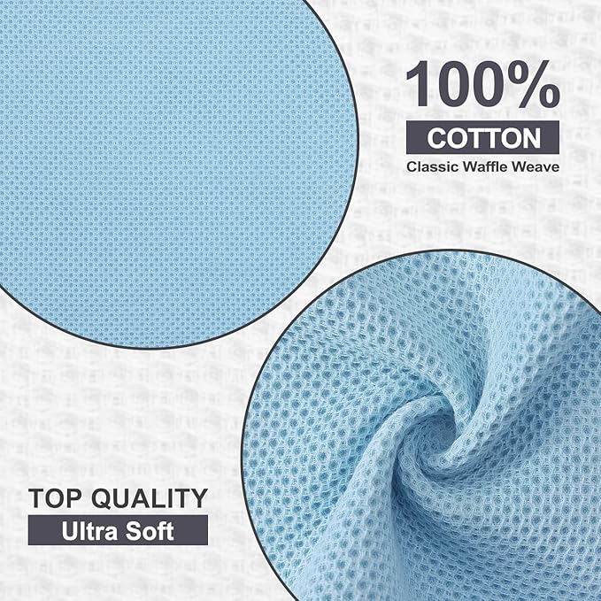 Kitinjoy 100% Cotton Kitchen Dish Cloths (12 X 12 Inches, Sky Blue), 6 Pack Waffle Weave Ultra Soft Absorbent Dish Towels for Drying Dishes Quick Drying Kitchen Towels Dish Rags