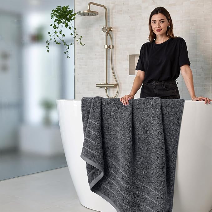 RIVERSIDE Pack of 4 Premium Extra Large Gray Bath Towels 30 x 60 Inches, 100% Cotton, Super Soft & Highly Absorbent, Larger & Lighter Weight, Quicker to Dry, Perfect for Bathroom