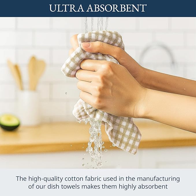 LANE LINEN Cotton Kitchen Towels Set, 4-Pack – Absorbent, Quick-Drying, Premium Dish Towels, Tea Towels, 18" x 28" - Beige