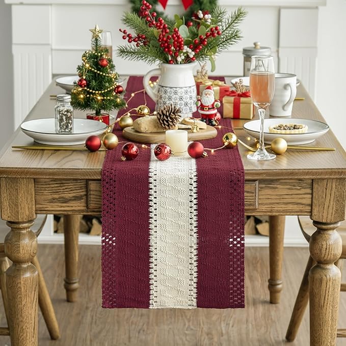 Artoid Mode Red Farmhouse Rustic Table Runner, Seasonal Hollow Kitchen Dining Table Decoration for Home Party Decor 12x36 Inch