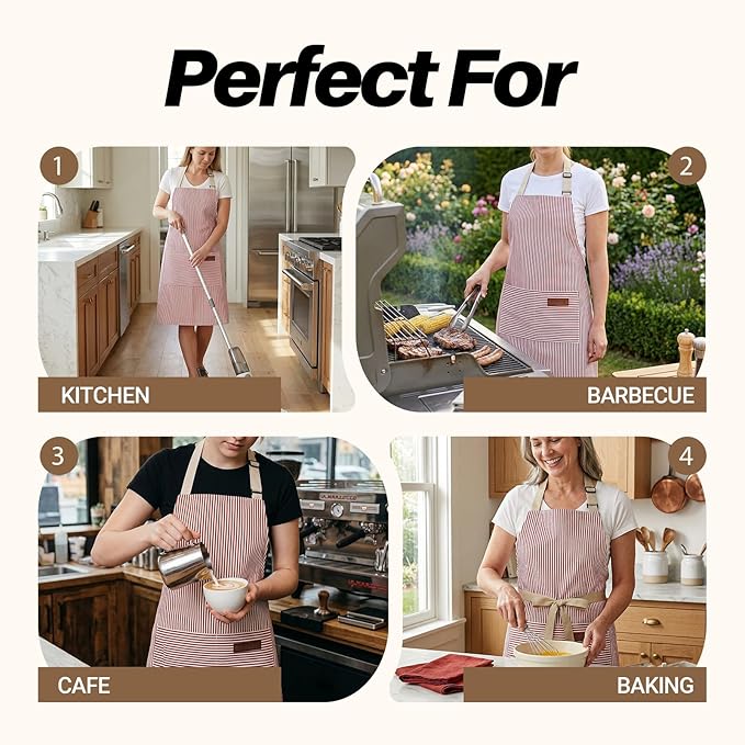 2Pack Adjustable Kitchen Apron for Women Men with 2 Pockets，Cotton-Polyester Blend Bib Aprons for Cooking,Baking