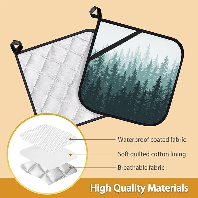 Misty Forest Landscape Pot Holder Set of 2,Heat Resistant Potholders Oven Hot Pads for Kitchen Cooking Baking BBQ