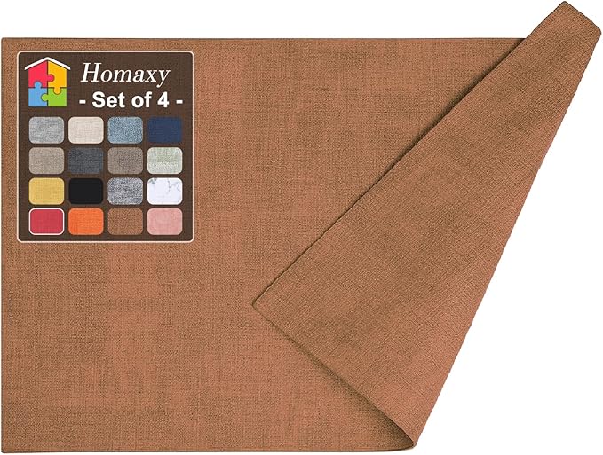 Homaxy Faux Leather Heat Resistant Placemats for Dining Table Set of 8, Waterproof Wipeable Washable PU Table Mats, Easy to Clean Anti-Slip Place Mats, 11.8 x 17 Inch, Brown