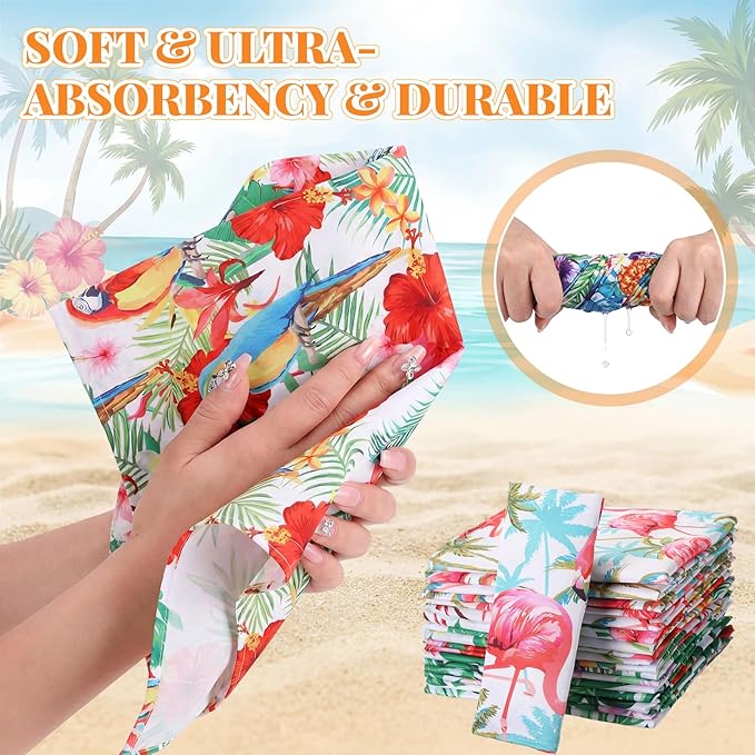 Nuogo 36 Packs Hawaiian Cloth Napkins 15" x 15" Hawaiian Guest Cloth Napkins with Tropical Floral Palm Leaves Flamingo Hand Towel for Summer Luau Party BBQ Dinner Wedding Table Decor
