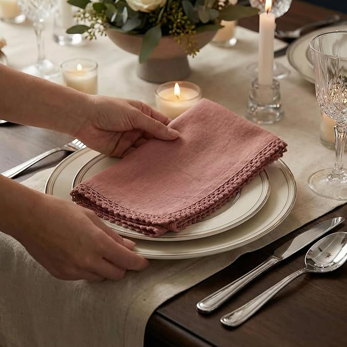 ACCENTHOME Blush 12-Piece 18x18 inch Cotton Dinner Napkins - Soft, Premium Hotel Quality, Reusable, Perfect for Family Dinners, Weddings & Everyday Use