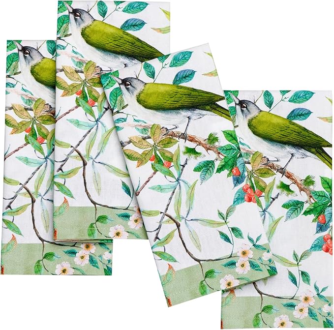 Maison d' Hermine Cloth Napkins Set of 4 100% Cotton Everyday Reusable Square Napkins Cloth Washable Dinner Party Wedding Restaurant Gifts for Mothers Day Spring/Summer (Mesange, 18" x 18")