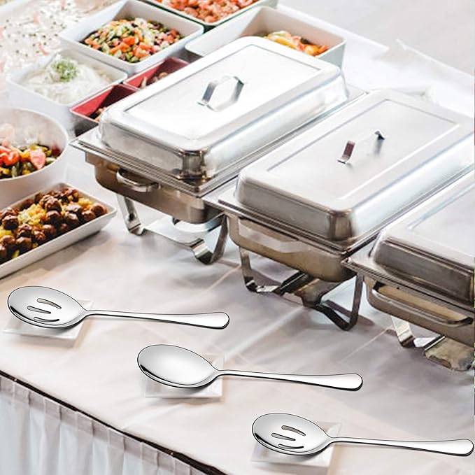 LIANYU 6 Pack Serving Spoons Set, Stainless Steel Large Slotted Spoons, Buffet Dinner Restaurant Serving Utensils, Catering Set for Party Banquet, 9.8 Inch