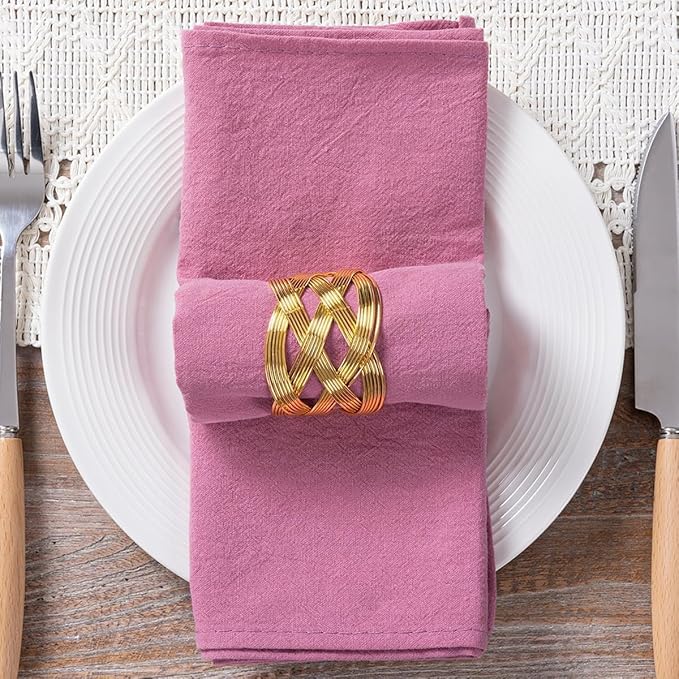 MLMC 4 Pack Mauve Pink Cloth Napkins Rustic Washable Cotton Linen Napkins Set of 4 17"x17" Reusable Dinner Napkins Cloth for Wedding Baby Shower Birthday Party Everyday Use