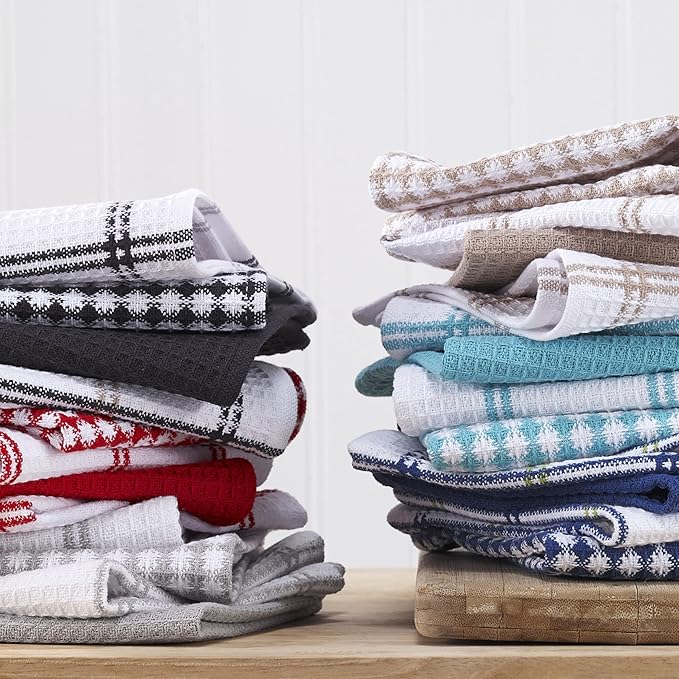 T-Fal Premium Waffle Dish Cloths: Highly Absorbent,Super Soft Long Lasting - 100% Cotton,12"x13" Flat Waffle Dish Towel for Cleaning & Drying Dishes,Sand,(Pack of 8)