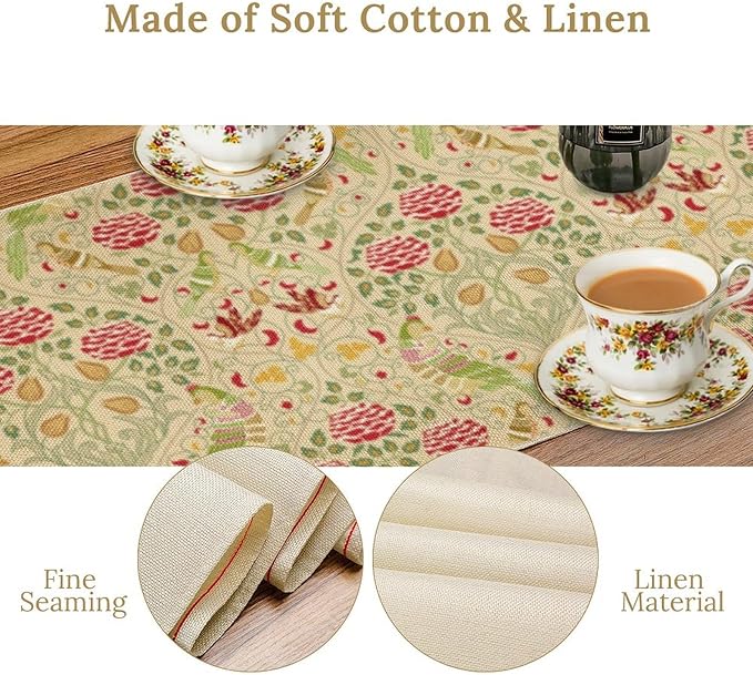 William Morris Table Runner Boho Vintage Flower Art Printed Dinner Runner for Home Kitchen Dining Table Living Room Decor Fabric 1 Panel W13xL120in