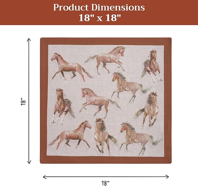 Maison d' Hermine Cloth Napkins Set of 4 100% Cotton Everyday Reusable Square Napkins Cloth Washable Dinner Party Wedding Restaurant Gifts for Mothers Day Spring/Summer (Free Horse, 18" x 18")