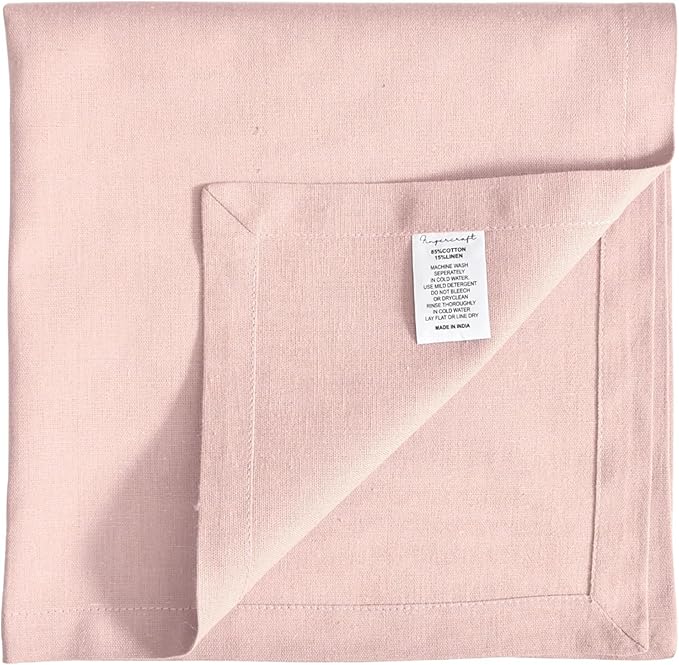 FINGERCRAFT Dinner Cloth Napkin Cotton Linen Blend 12 Pack Natural Premium Quality Mitred Corner for Every Day Use Pre Shrunk and Good Absorbency 18x18 in Easter Color Dusty Pink